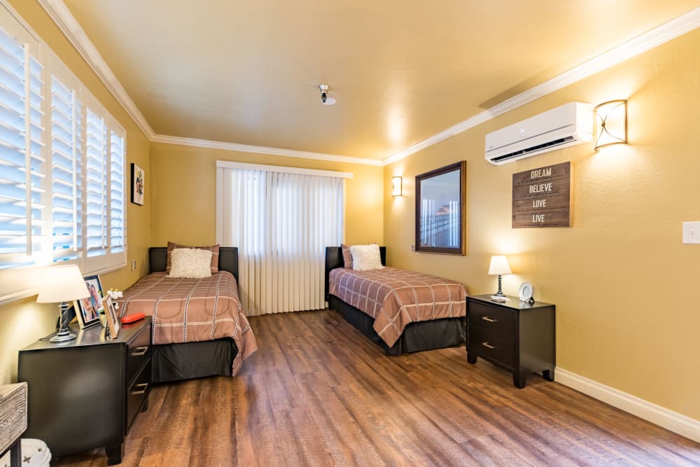 Resident bedroom at Pacifica Senior Living Santa Barbara in Santa Barbara, California