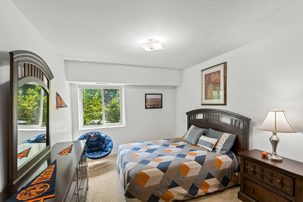 Bedroom in a different style at University Heights in Charlottesville, Virginia