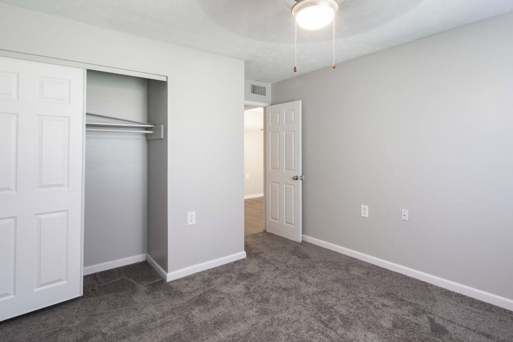 Bedroom with plush carpet at Eastdale Apartments in Montgomery, Alabama