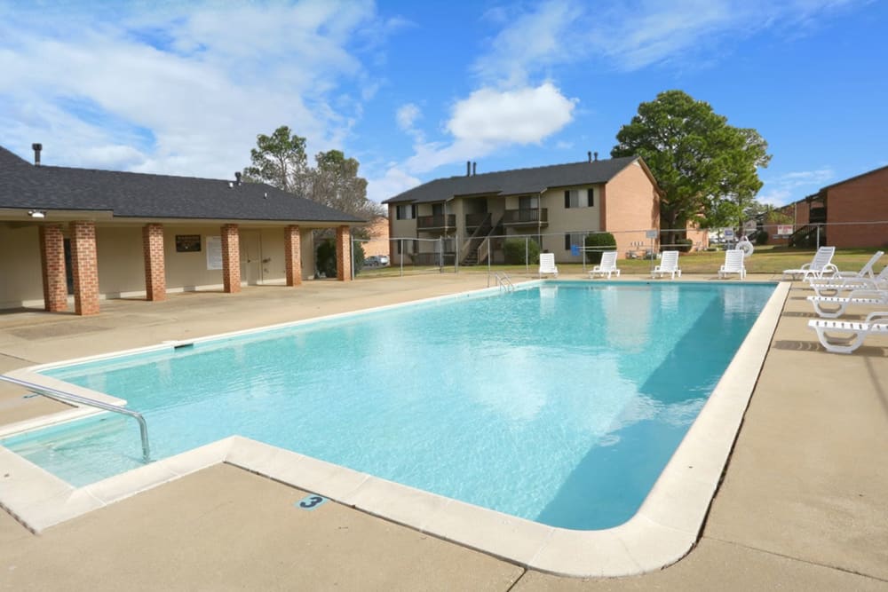 Swimming pool next to clubhouse at Eastdale Apartments in Montgomery, Alabama