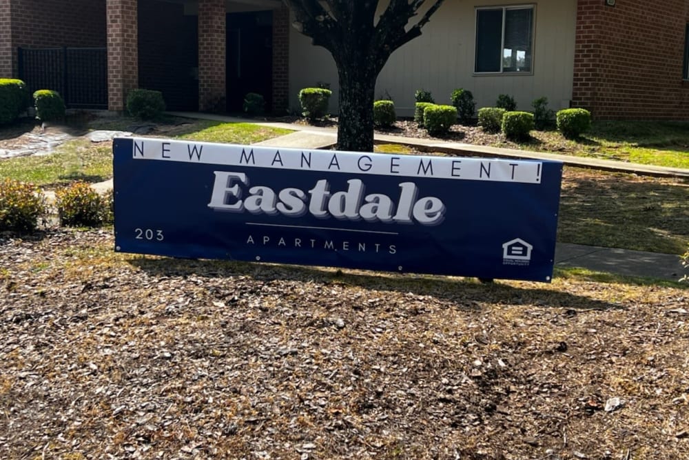 Welcome sign at Eastdale Apartments in Montgomery, Alabama