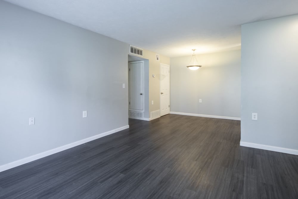 Beautiful wood flooring in a living room at Eastdale Apartments in Montgomery, Alabama
