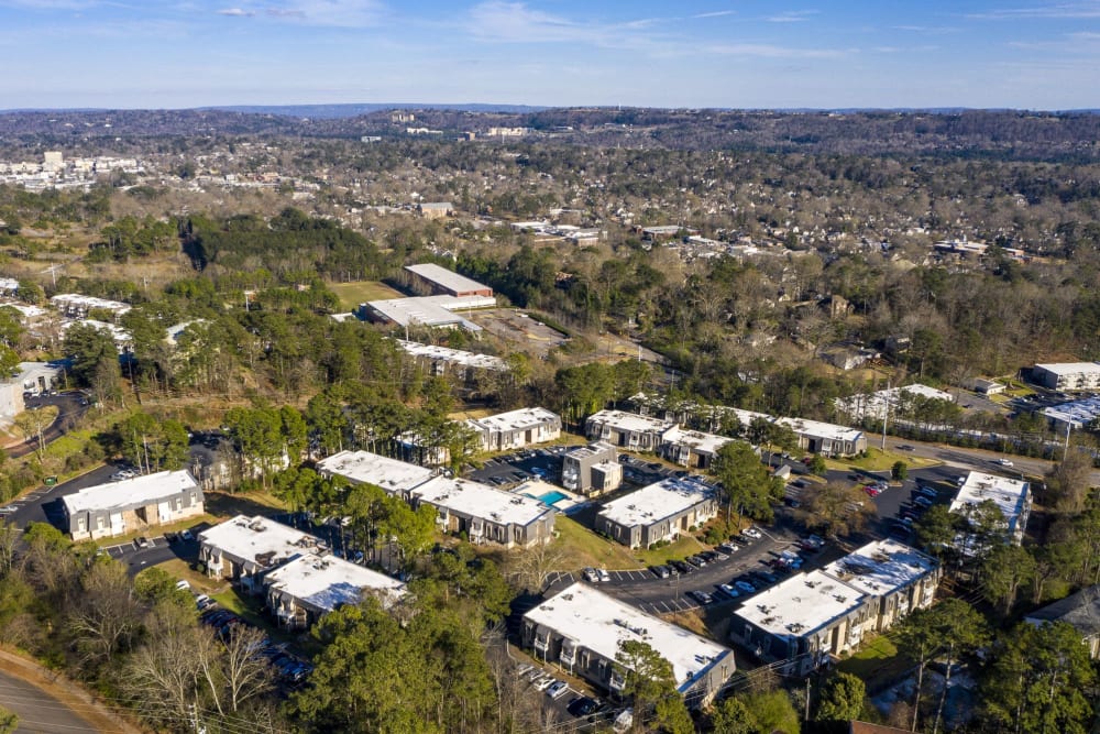 Aerial view of all the buildings at Valley Station Apartment Homes in Birmingham, Alabama
