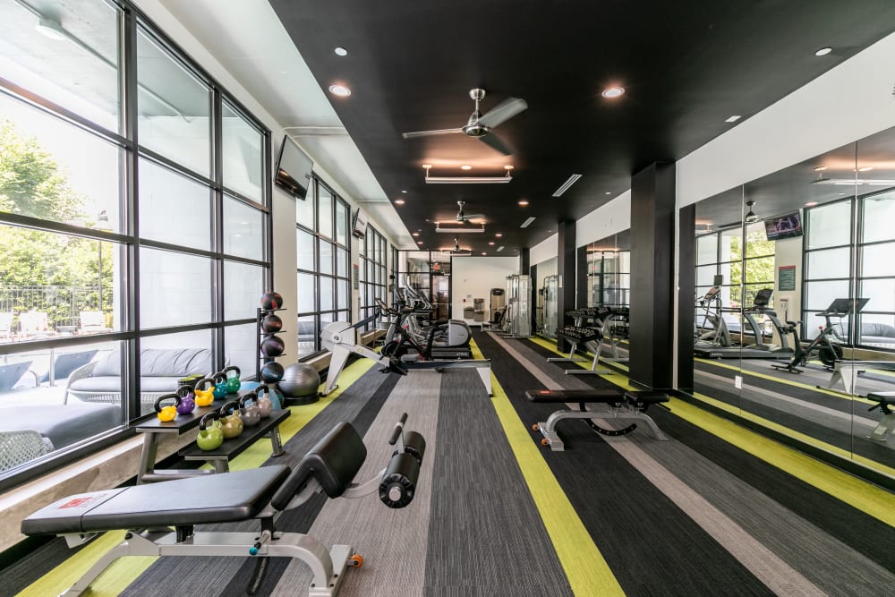 Fitness center at Inman Quarter in Atlanta, Georgia features a variety of equipment 