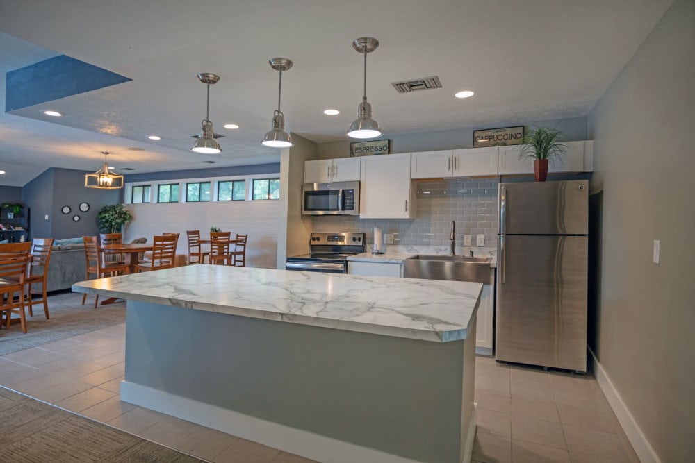 Modern kitchen in the clubhouse at Parkside at Castleton Square in Indianapolis, Indiana