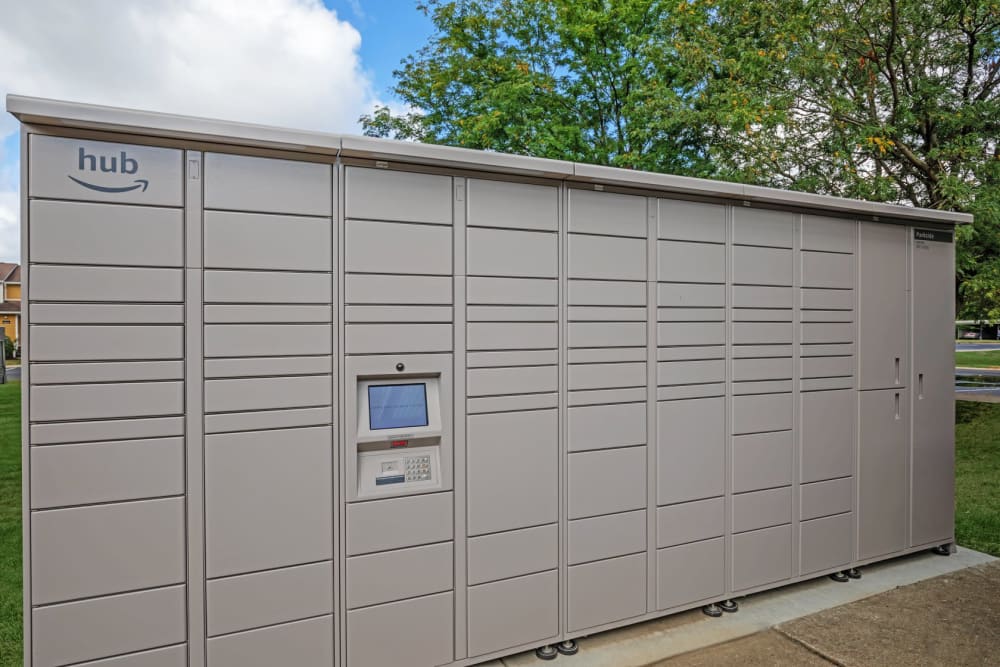 Amazon Hub package lockers at Parkside at Castleton Square in Indianapolis, Indiana