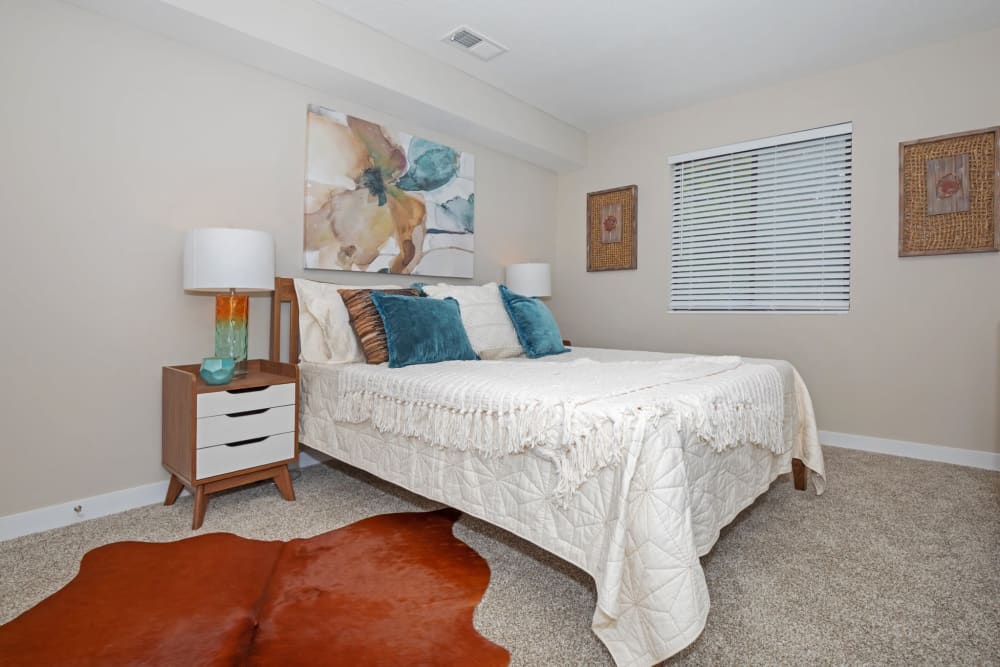 Carpeted model bedroom at Parkside at Castleton Square in Indianapolis, Indiana
