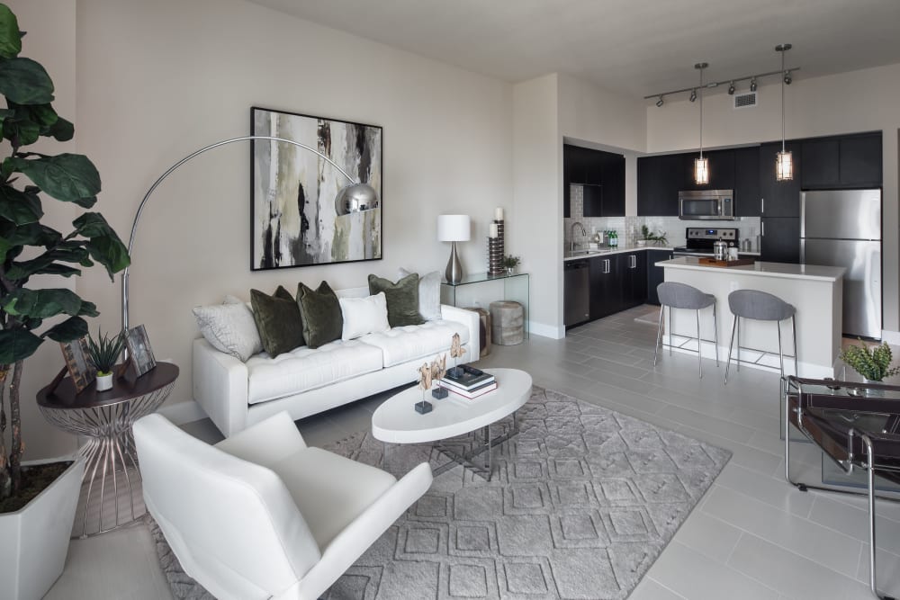 Spacious living room at Miro Brickell in Miami, Florida