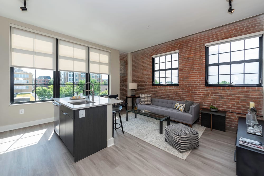 Apartment with exposed brick at Arcade Sunshine in Washington, District of Columbia