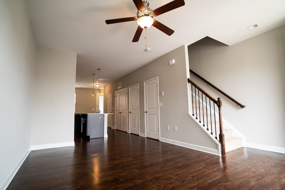 Open floor plan with nice hardwood floors at Charleston Row Townhomes in Pineville, North Carolina