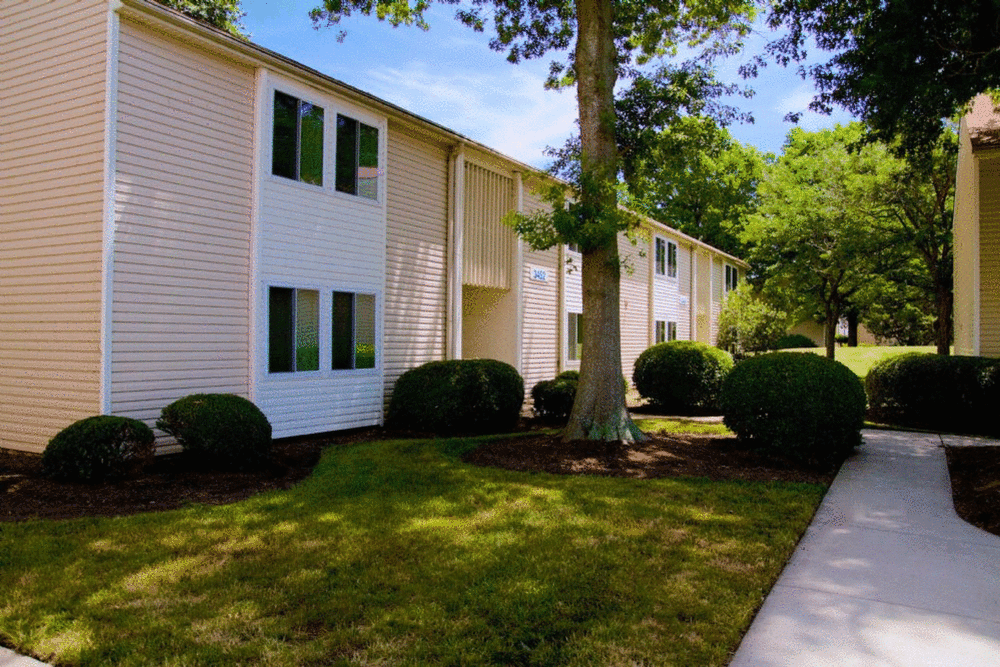 a sunny day outside at Brookside Village Apartments in Virginia Beach, Virginia