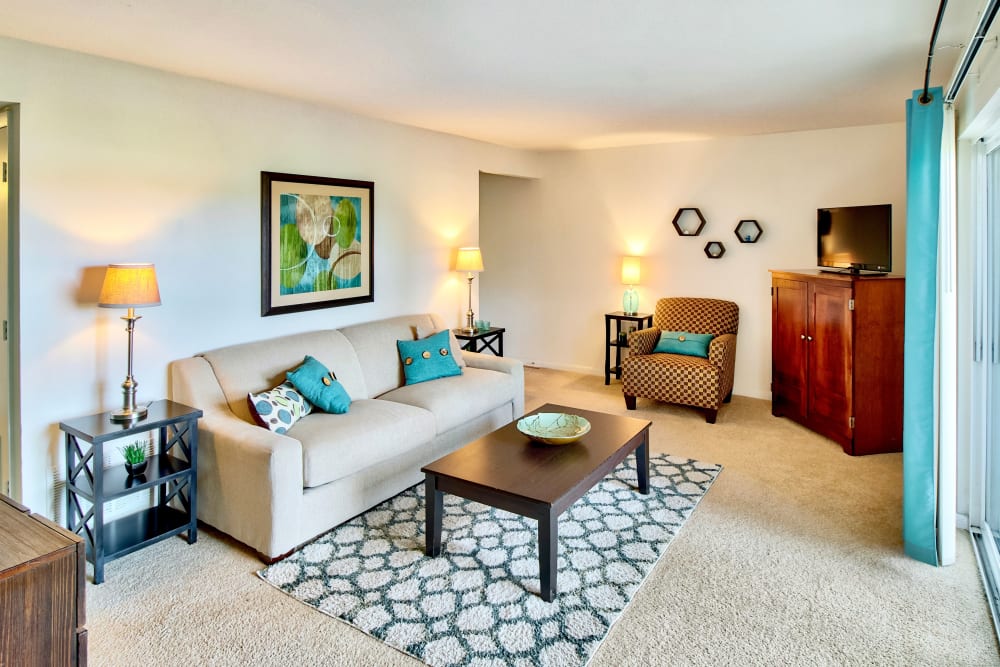 a well lit living space at Brookside Village Apartments in Virginia Beach, Virginia