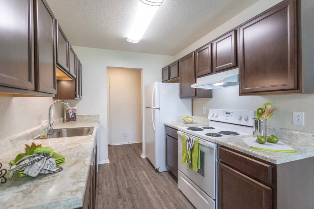 fully equipped kitchen at Greenbrier Woods Apartments in Chesapeake, Virginia