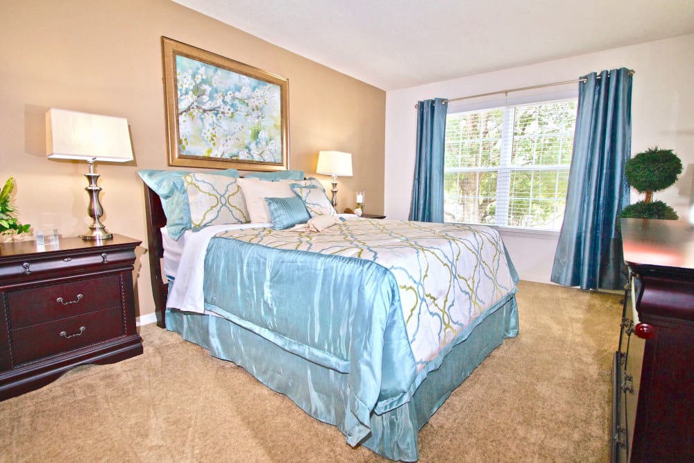 cozy bedroom at Willow Lake Apartments in Virginia Beach, Virginia