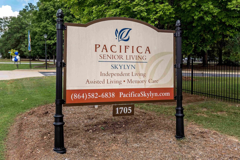 Sign at Pacifica Senior Living Skylyn in Spartanburg, South Carolina