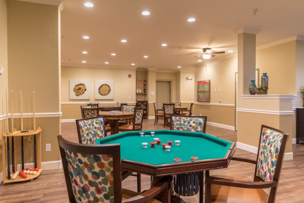 Game room at Pacifica Senior Living Vancouver in Vancouver, Washington