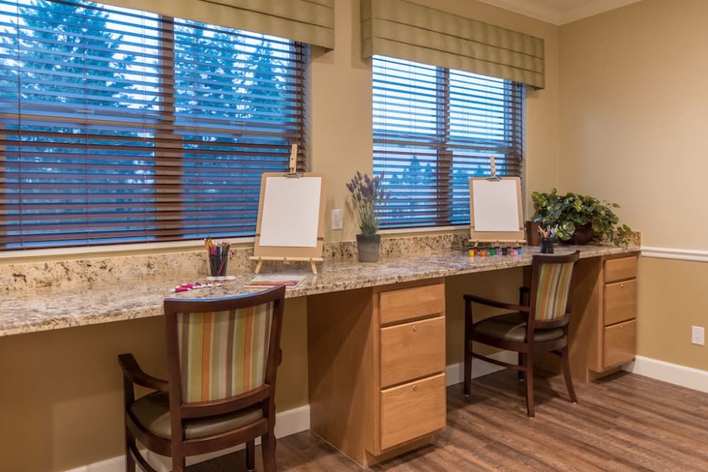 Countertop with seating available at Pacifica Senior Living Vancouver in Vancouver, Washington