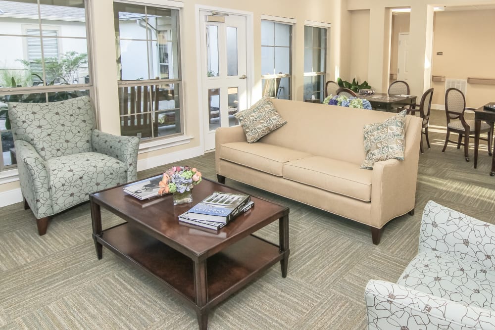 Cozy couches for residents at Village on the Park Onion Creek in Austin, Texas
