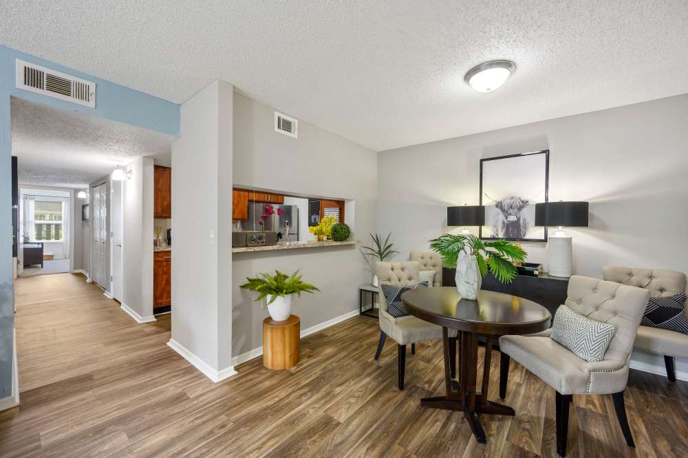 Dining nook with view of the kitchen at Paddock Club Apartments in Florence, Kentucky