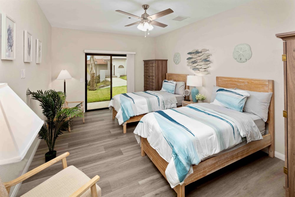 Resident bedroom at Pacifica Senior Living Vista in Vista, California