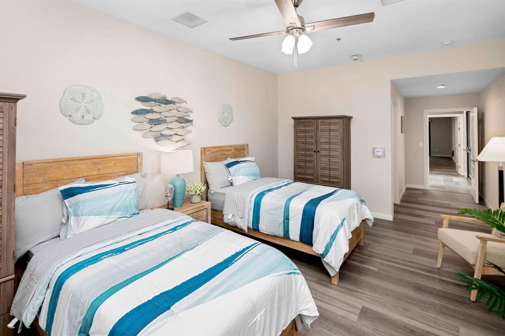 Resident bedroom at Pacifica Senior Living Vista in Vista, California