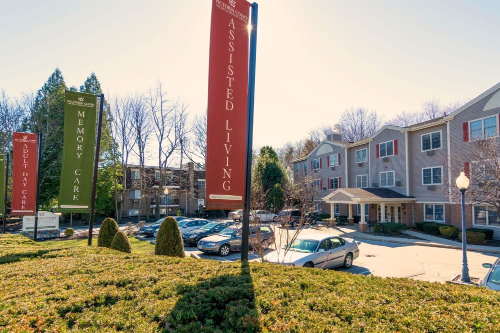Exterior view of Pacifica Senior Living Victoria Court in Cranston, Rhode Island
