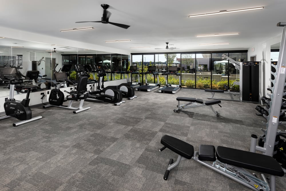 State-of-the-art fitness center at The Residences at Sawmill Station in Morton Grove, Illinois