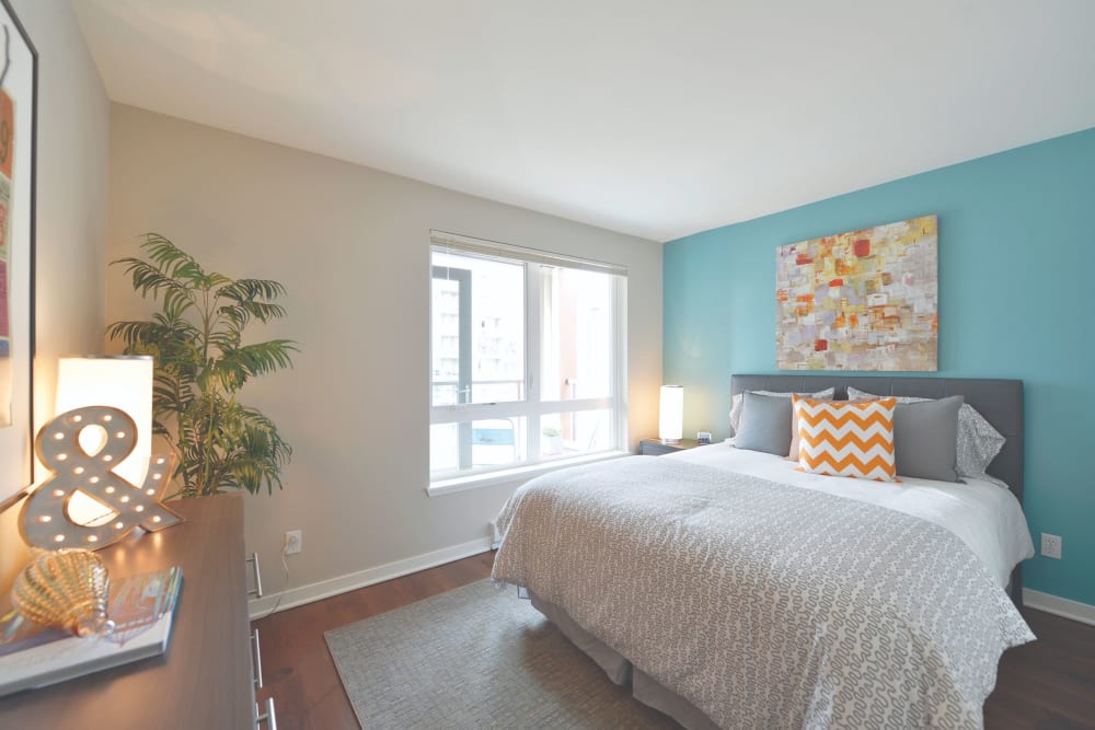 Well decorated bedroom at 2900 on First Apartments in Seattle, Washington