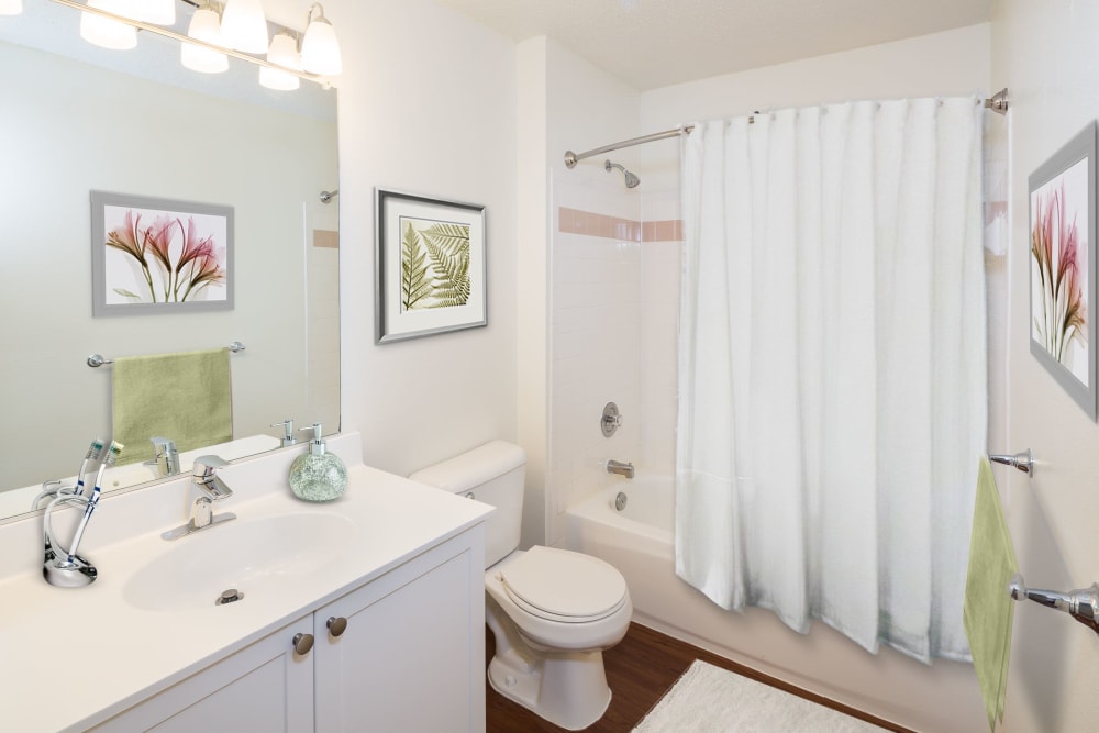 Updated white option bathroom at Vista at Town Green in Elmsford, New York