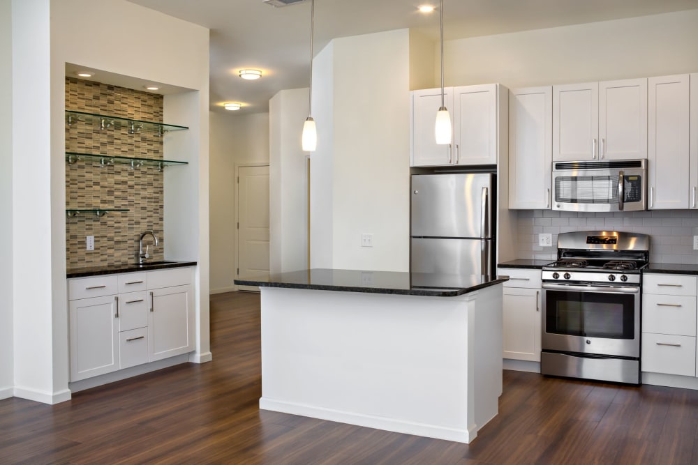 New kitchen with stainless-steel appliances at Vista at Town Green in Elmsford, New York