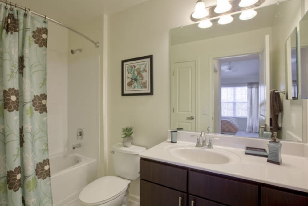 Modern well lit bathroom at Vista at Town Green in Elmsford, New York