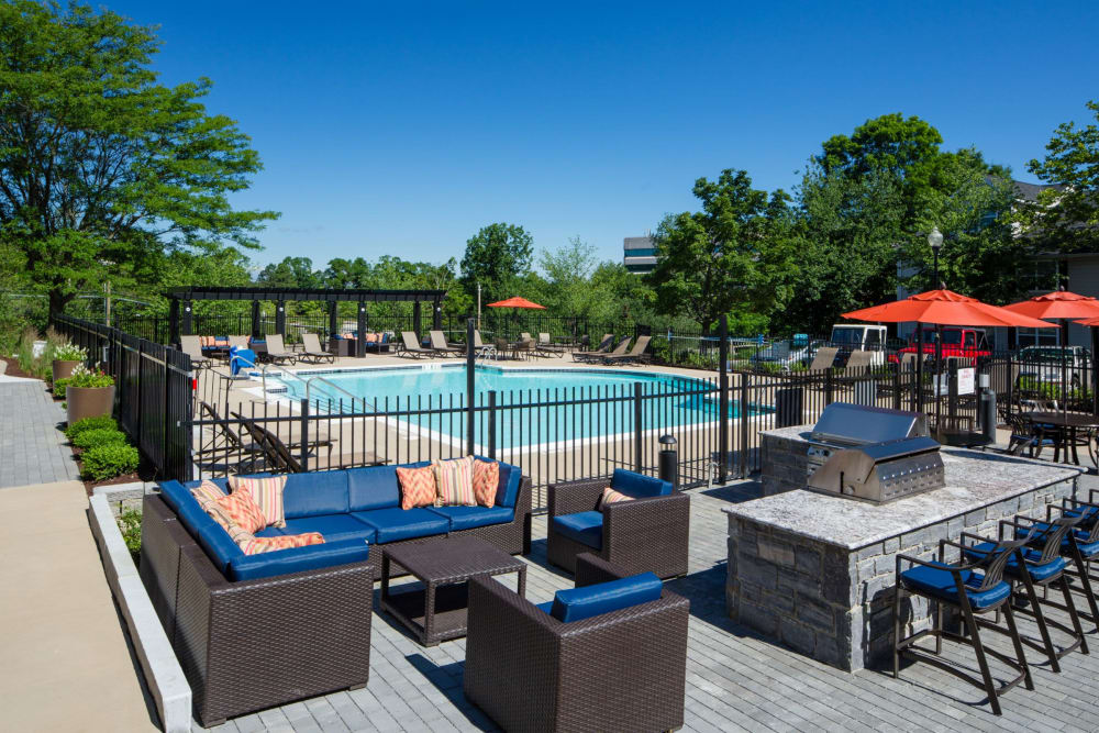 Pools and grills at Vista at Town Green in Elmsford, New York