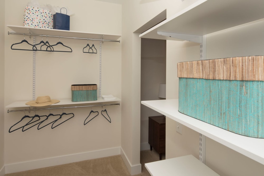 Closet with built-in adjustable shelving at The Residences at Annapolis Junction in Annapolis Junction, Maryland