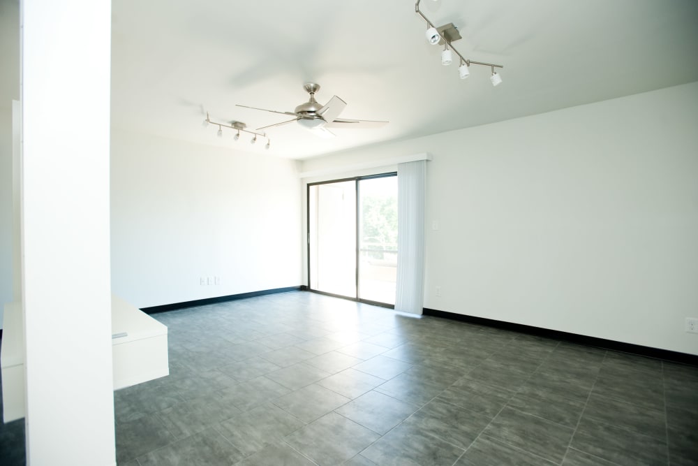 Spacious living room with plank flooring at 3Fifty8 in Lexington, Kentucky