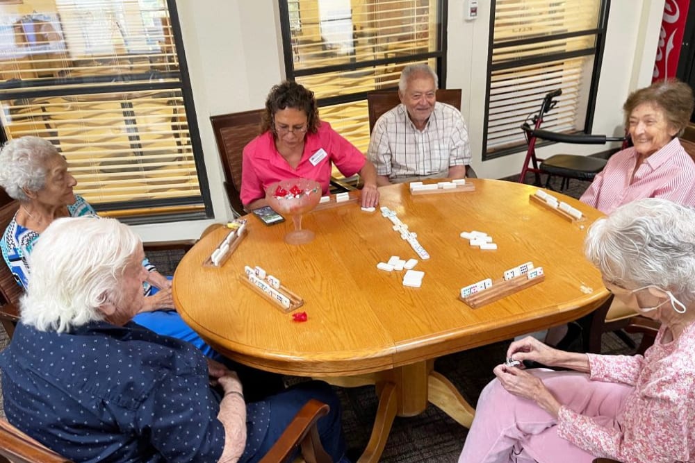 Residents playing a game at Desert Peaks Assisted Living and Memory Care in Las Cruces, New Mexico
