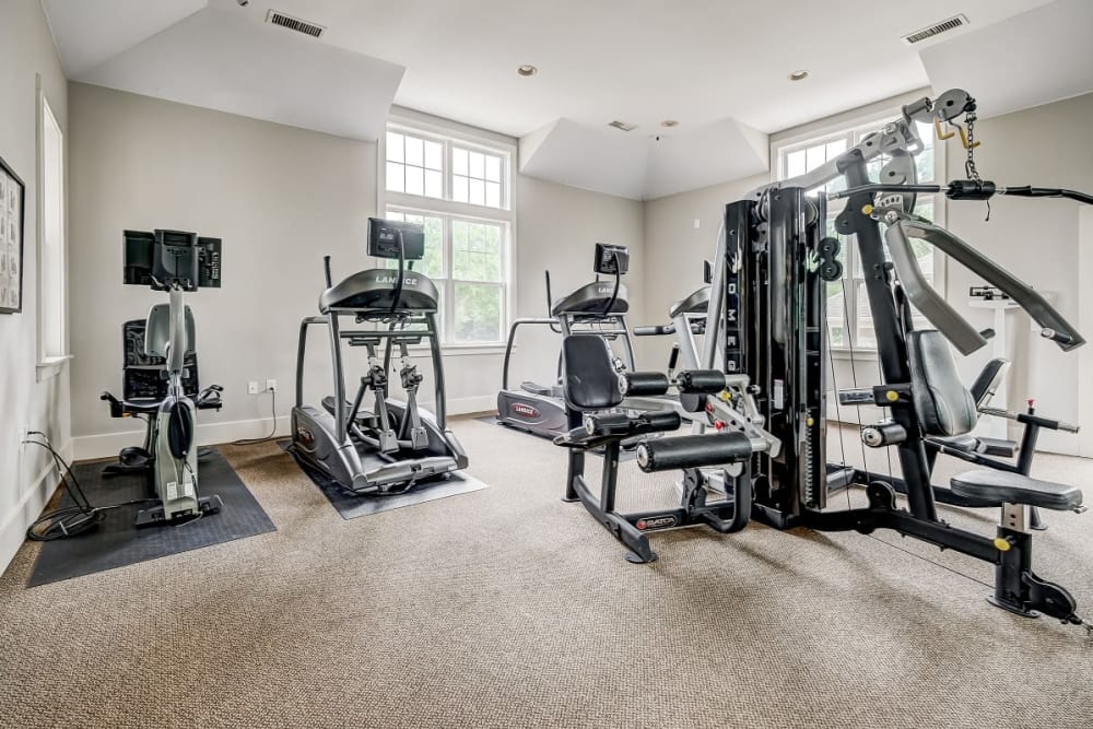 Well epuipped fitness center at Falls Creek Apartments & Townhomes in Raleigh, North Carolina