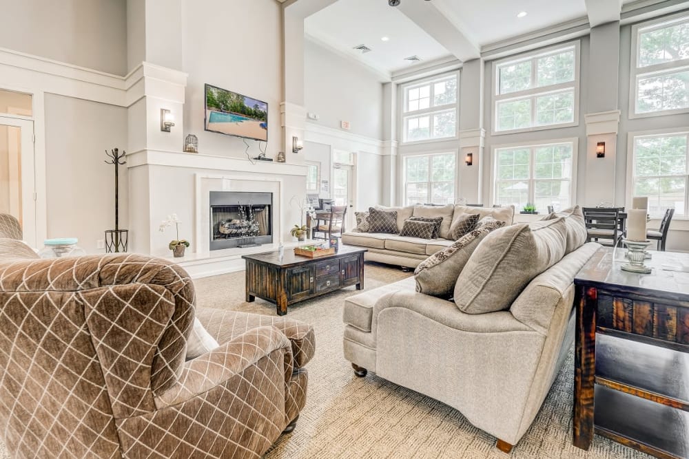 Spacoious and Luxurious Clubhouse with a fireplace at Heather Park Apartment Homes in Garner, North Carolina