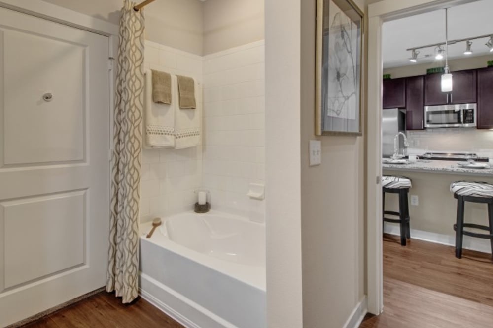 Tub/shower combination in a model bathroom at Artessa in Franklin, Tennessee