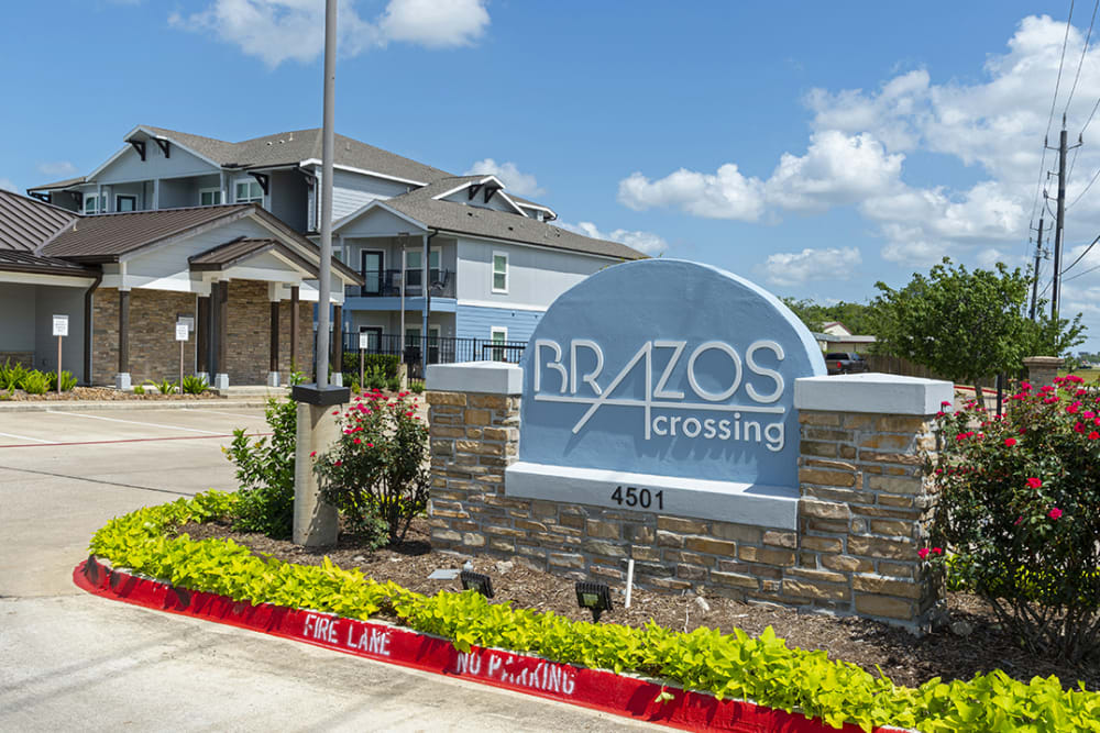 Signage outside of Brazos Crossing in Richwood, Texas