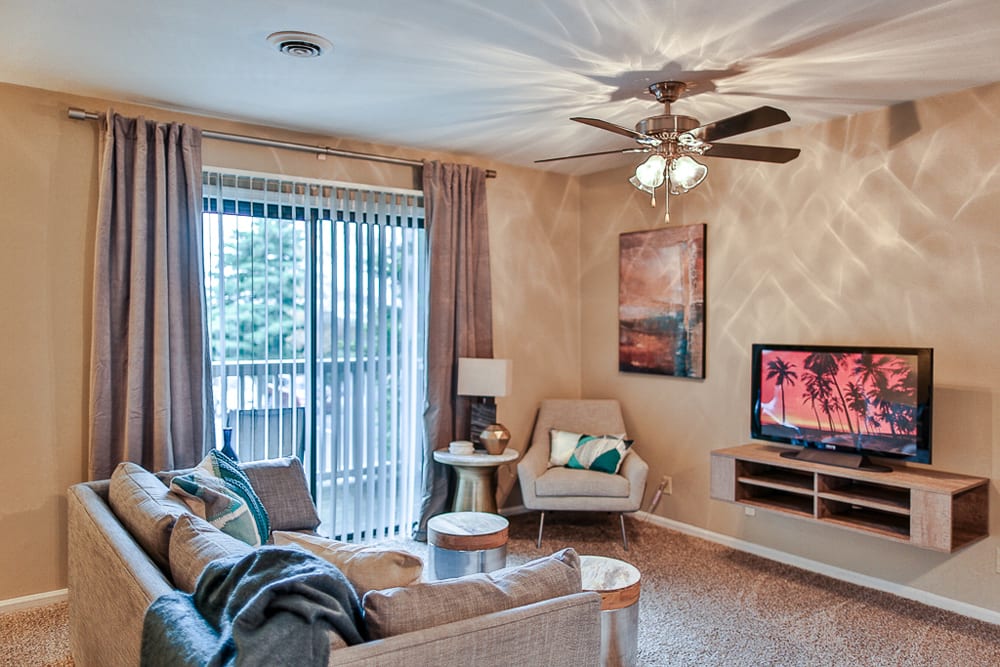Model apartment living room at Cedar Point in Roanoke, Virginia