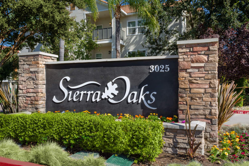 Community signage at Sierra Oaks Apartments in Turlock, California