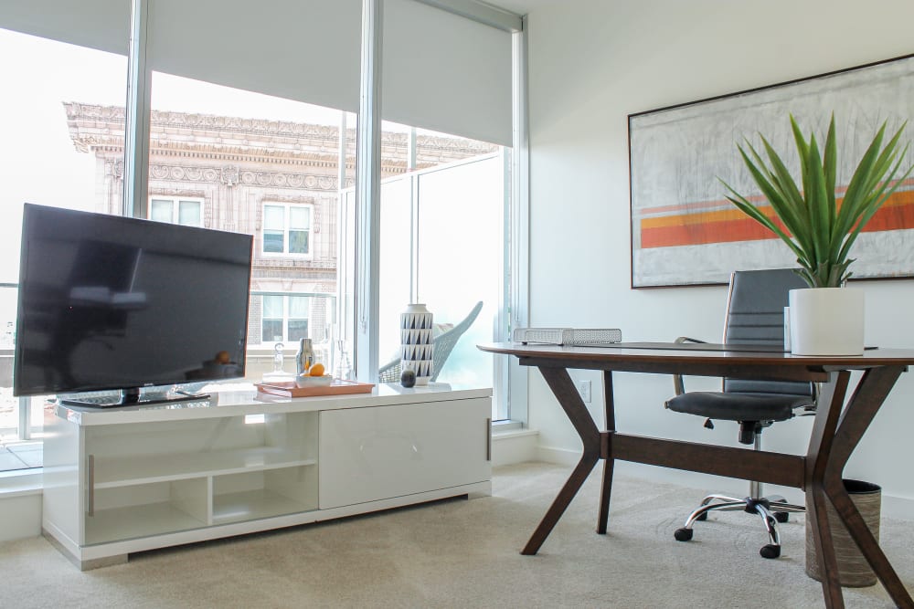Home office in a luxury apartment at One City Center in Durham, North Carolina