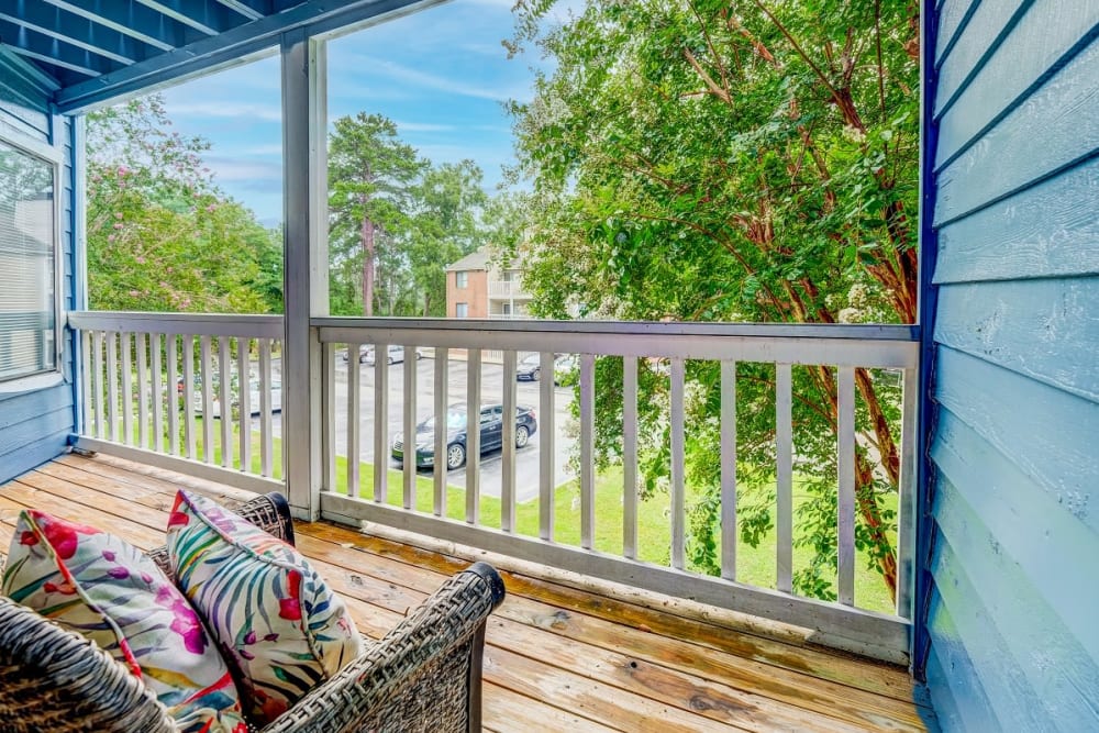 Balcony with furniture at Gable Hill Apartment Homes in Columbia, South Carolina
