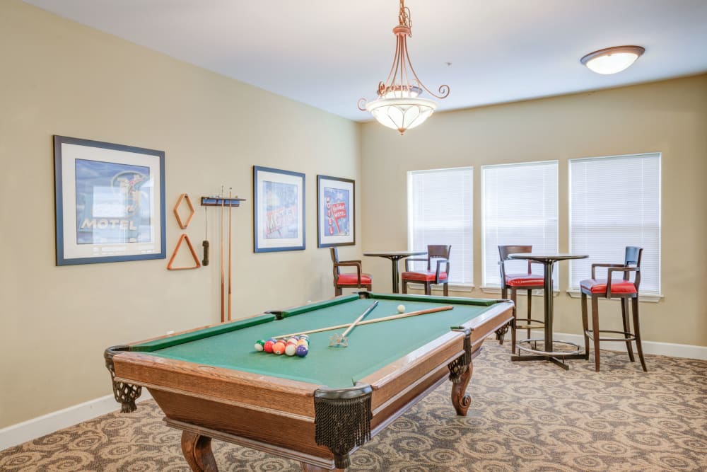 Pool table for residential use at Timber Pointe Senior Living in Springfield, Oregon. 