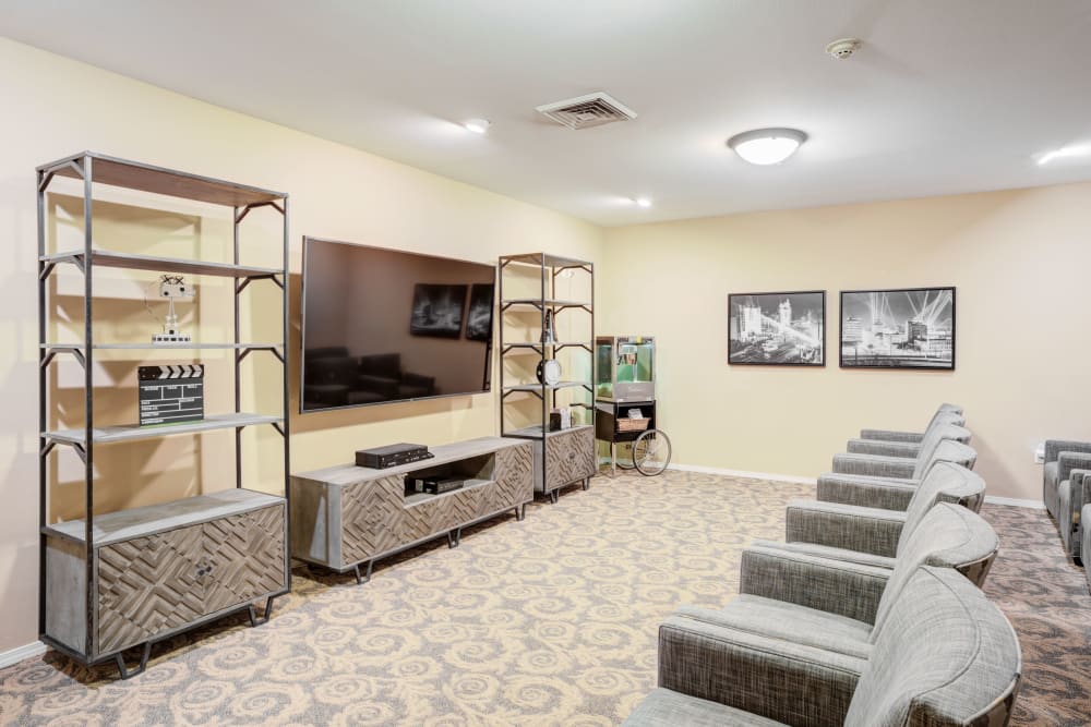 Private movie theater at Timber Pointe Senior Living in Springfield, Oregon. 