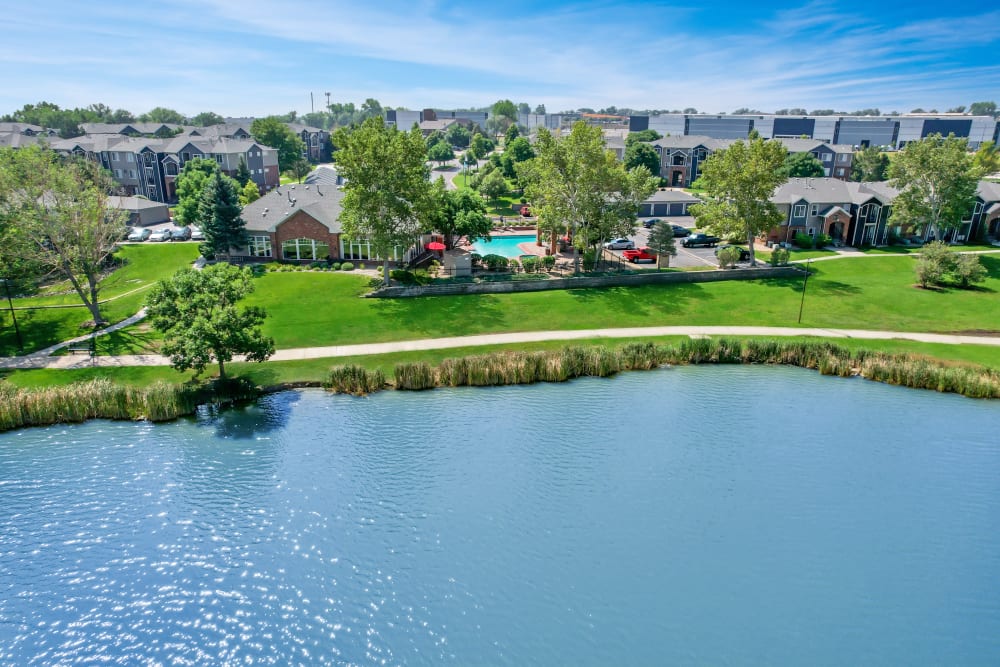 The lake near Promenade at Hunter's Glen Apartments in Thornton, Colorado