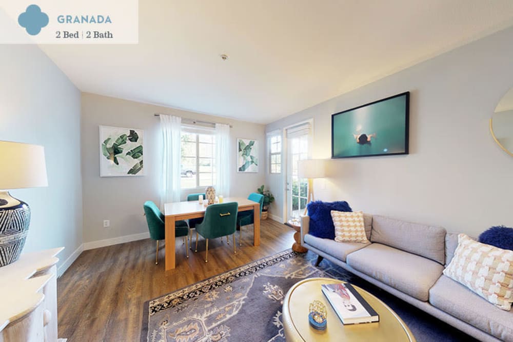 Well-furnished living area in a Granada, a two-bedroom apartment at Mission Hills in Camarillo, California