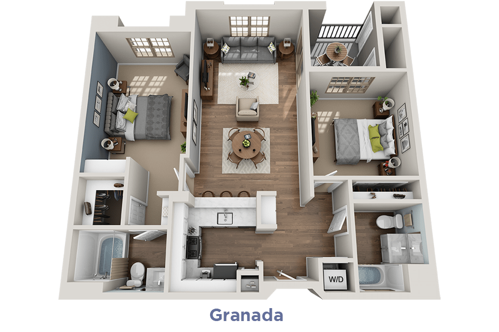 Floor plan of Granada, 2 bedroom apartment at Mission Hills in Camarillo, California
