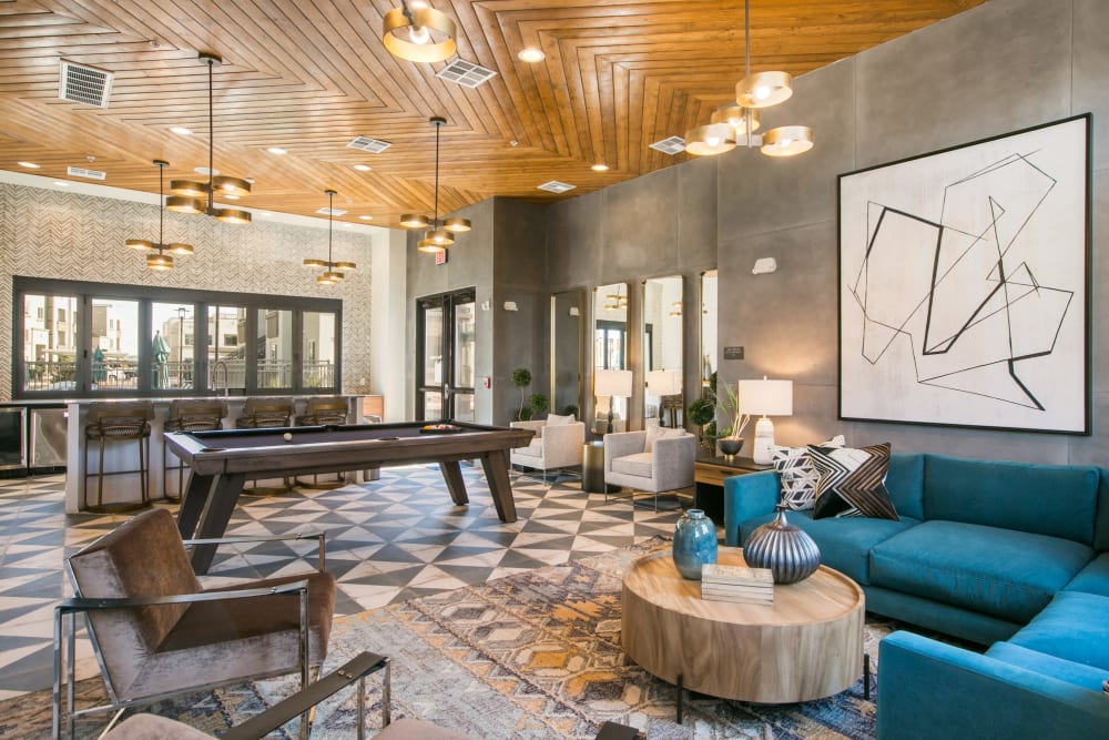 Clubhouse with high ceilings and modern amenities at Olympus de Santa Fe, Santa Fe, New Mexico 