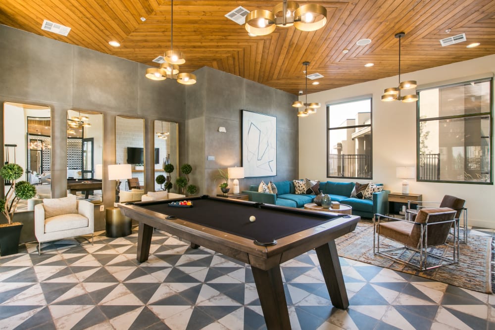 Resident lounge with billiards at Olympus de Santa Fe, Santa Fe, New Mexico 